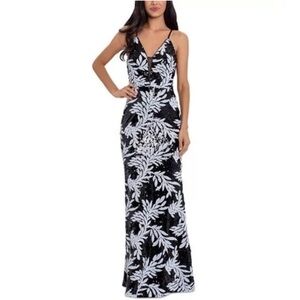 Betsy & Adam Black and White Sequin Gown Size 8